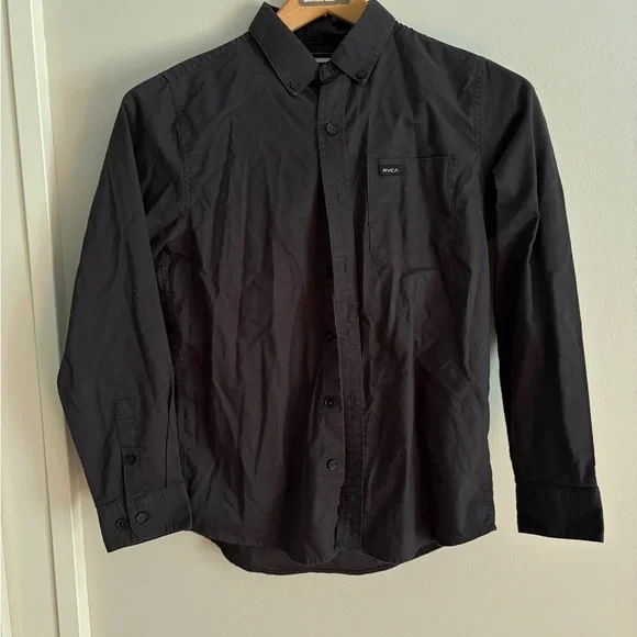 RVCA boy’s Black button down shirt medium - Picture 1 of 6